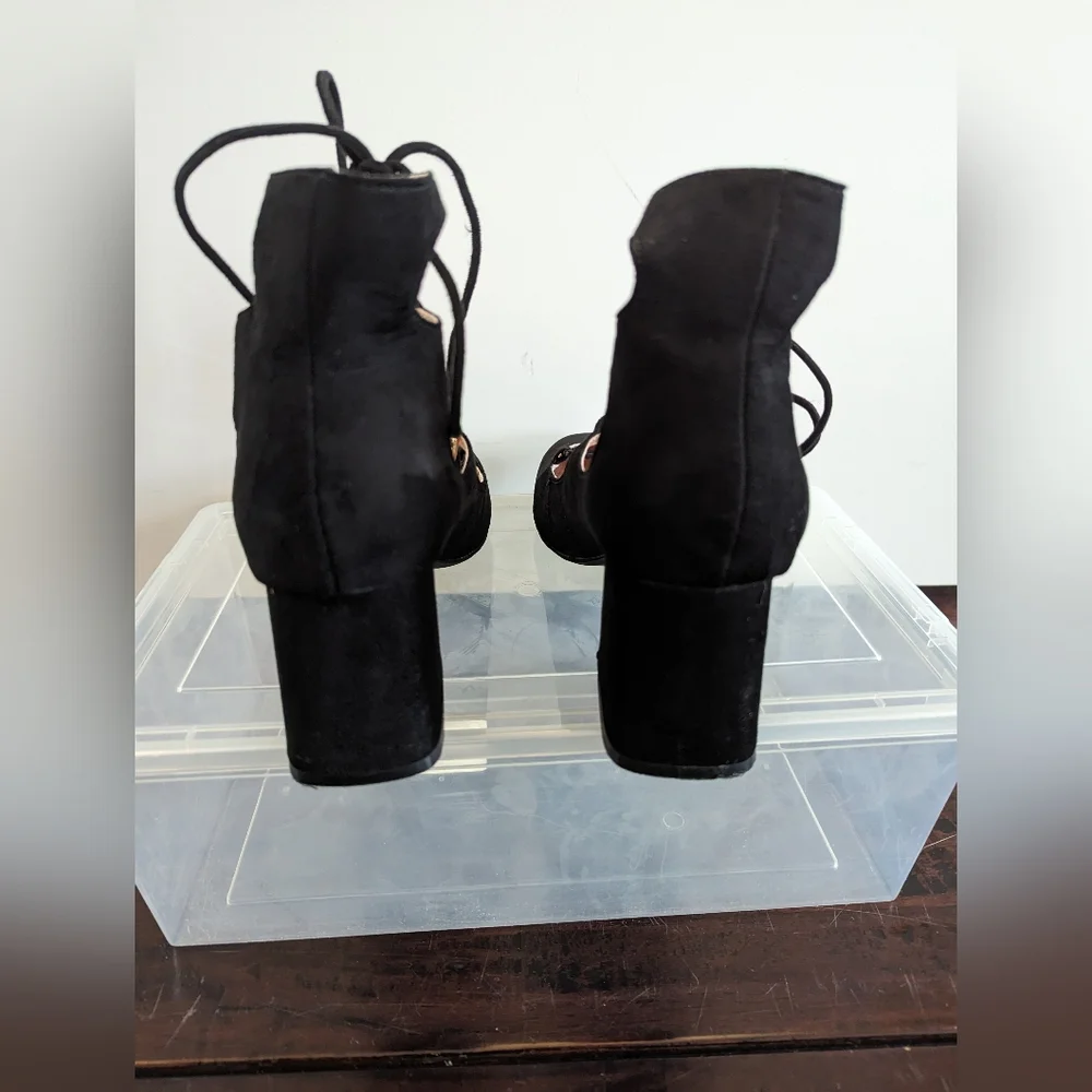 Zara Lace up Black Suede Heels - Picture 5 of 9